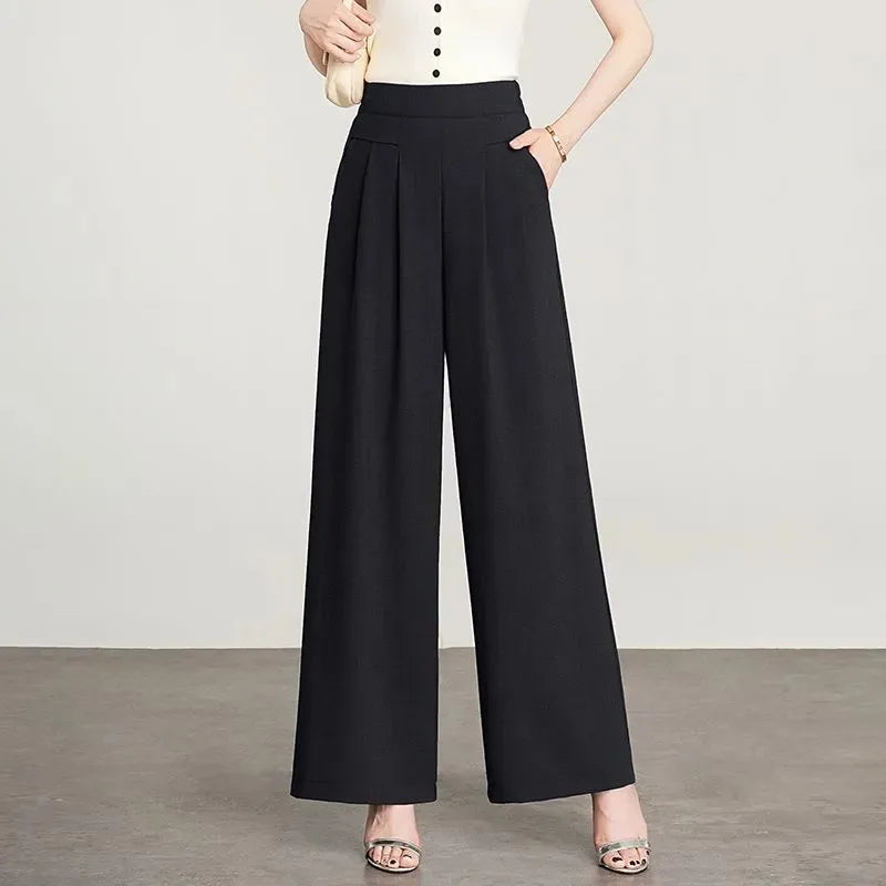 Women's Black High Waist Wide Leg Pants Pleated Loose Fit Formal Casual Trousers