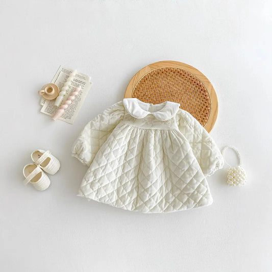 Baby winter dress girl plus velvet padded skirt children's sweet and lovely doll lapel clip cotton.