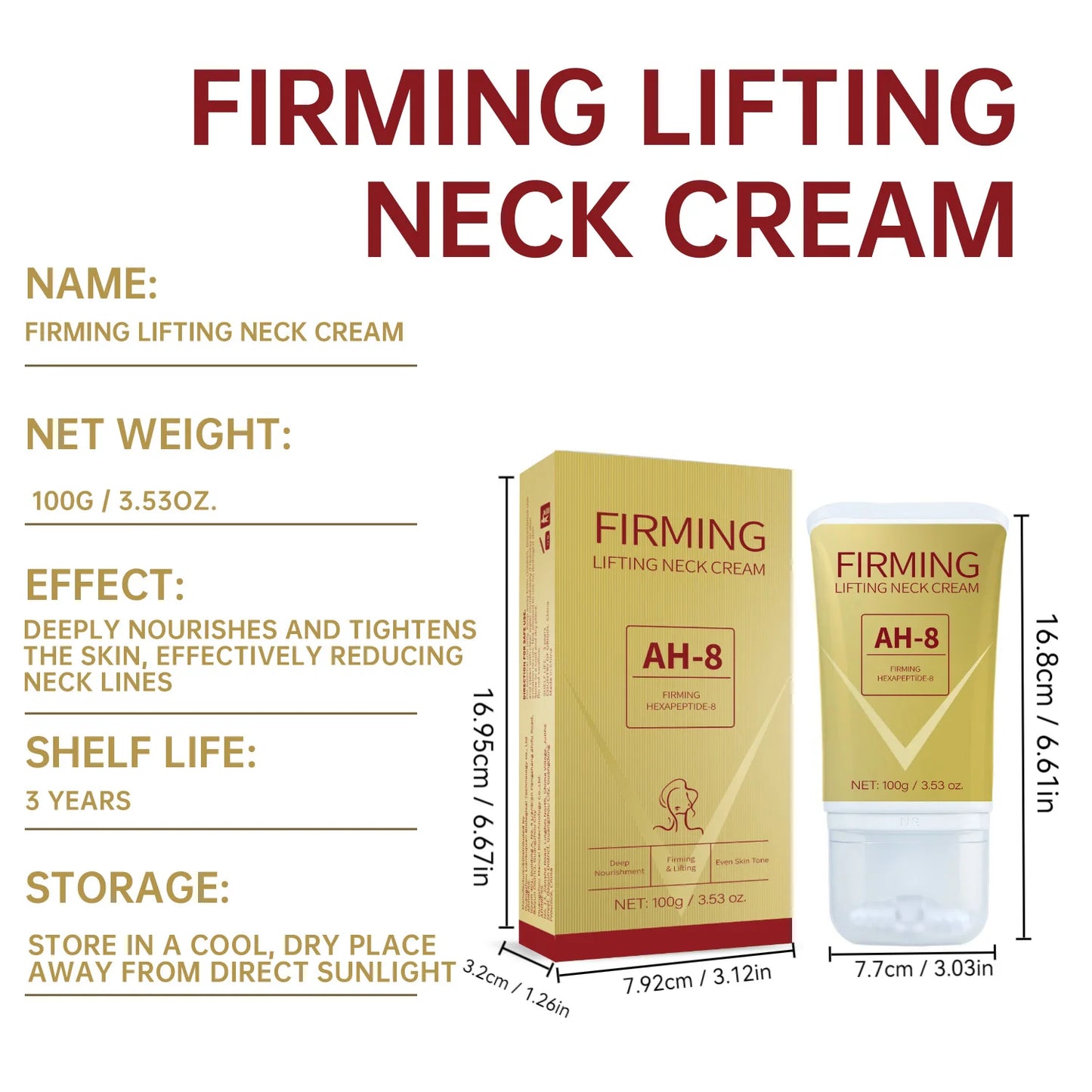 100g AH-8 Firming Lifting Neck Cream for Crepey Skin Comfort Roller Neck Cream Deeply Moisturizing Tightening Lotion Skin Care