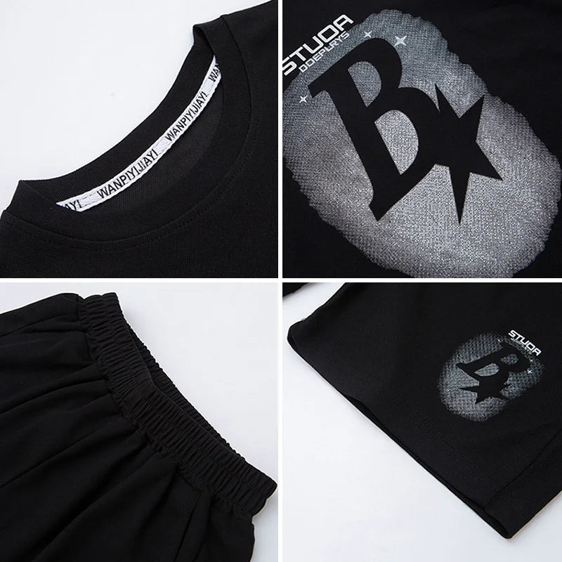 New Summer Teenager Boys Clothing Set Cotton Letter Short Sleeve T-shirt Shorts  Years Kids Tracksuits Child Cloth
