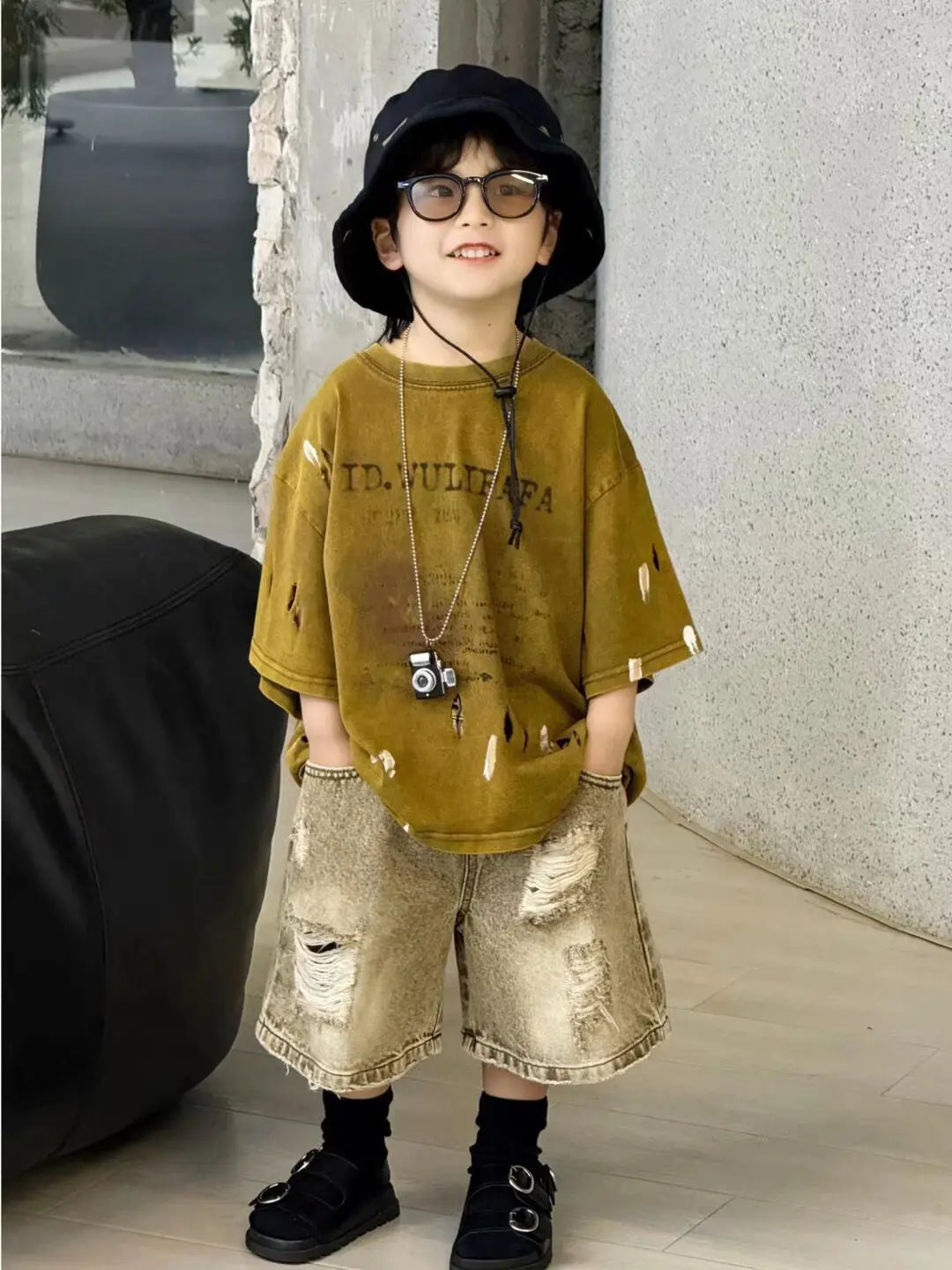 Boys Clothing Set  Korean Loose Shirts+shorts 2pcs/set Sport Suits for Kids Teenager Tracksuits Casual Baby Outfits Clothes