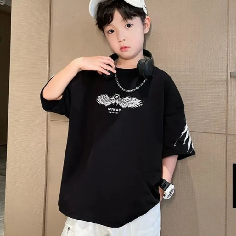 Summer Kids Wing T-Shirt Cotton Loose Stylish Boy's Shirt Big Kids Summerwear