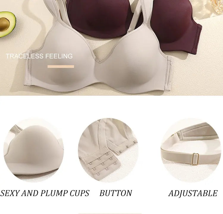 FINETOO Sexy Women Plus Size Underwire Full Coverage Unlined Seamless Bra Wide Straps Wireless Bras for Women Push Up Brassiere