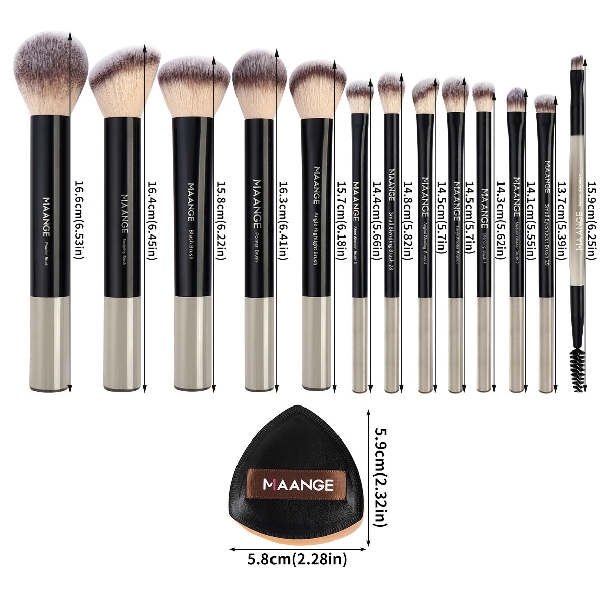 MAANGE 13pcs Premium Synthetic Hairs Makeup Brushes Soft Gentle for Foundation Eyeshadow Powder with 2pcs Air Cushion Puffs Kit