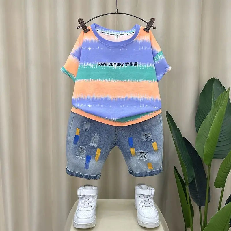 Children Clothing Korean Cotton Short Sleeve Print Shirt+Shorts Set for Toddler Boy Baby Summer Thin Casual Fashion Outfit