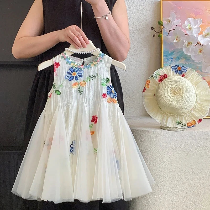 Baby Girl Princess Floral Embroidery Dress Toddler Child Elegant Ruffled Vestido Party Birthday Dress Summer Baby Clothes 1-12Y