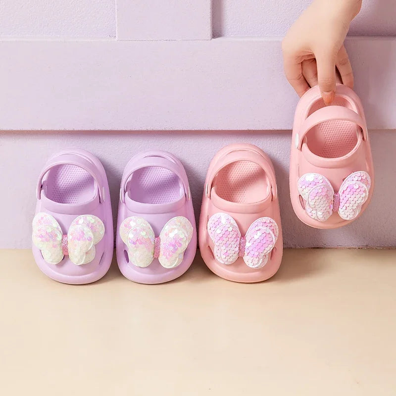 Girls Princess Style Wear Non-Slip Soft-Soled Crcs Fashion Bow Treasure Girls Bow-Toe Shoes