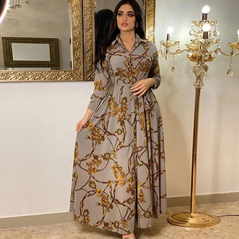 Women's Fashion  New Sexy Elegant Dress Temperament Digital Printing Long Shirt Dress Ladies Elegant Commuter Casual Dress