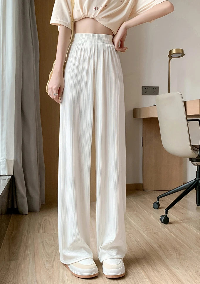 2024 Spring Summer Ice Silk Wide Leg Pants for Women Korean Thin Chiffon High Waist Saggy Loose Straight Casual Fashion Trousers