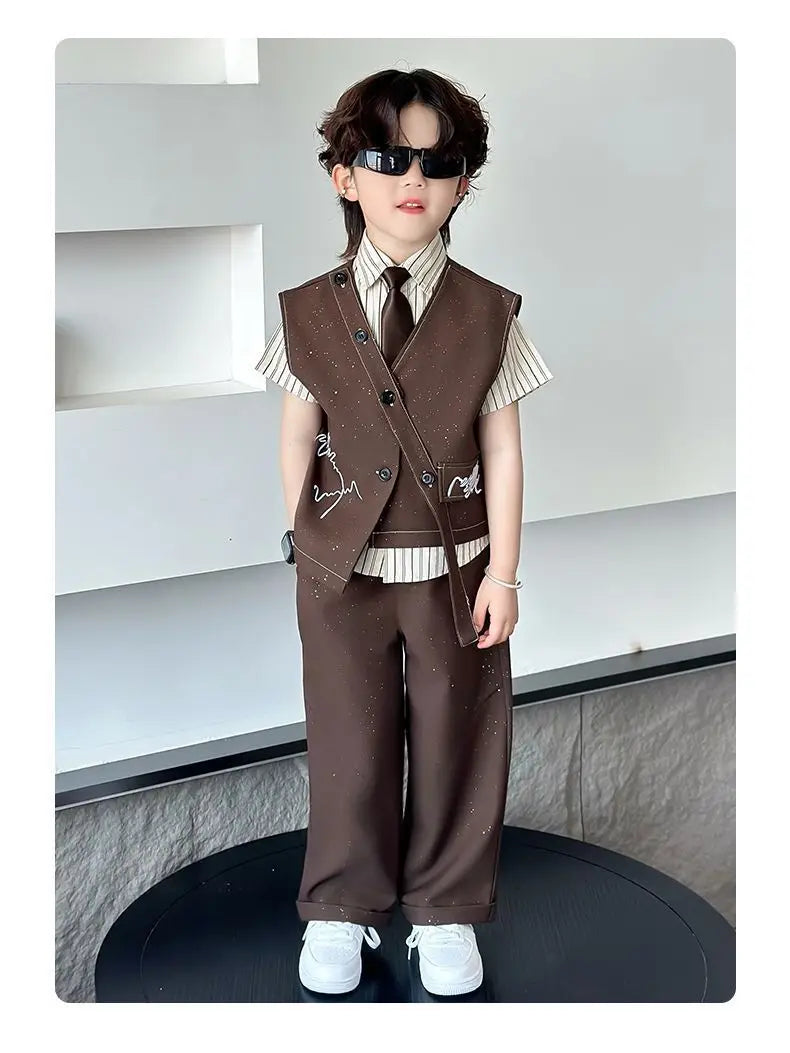 Spring Boy Retro Stripes TShirt+Pants Shorts+Vest Kid Children baby Gentleman Handsome Streetwear Party Clothes