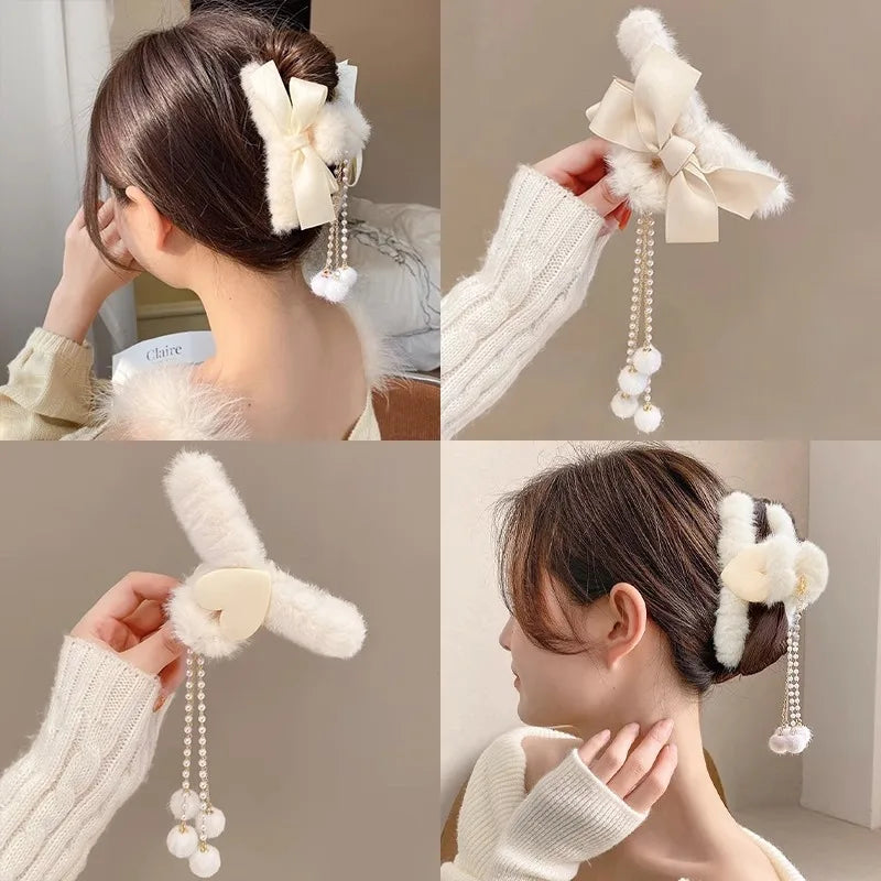Hair Claw Headwear Women Fashion Faux Fur Hair Clip Acrylic Large Hair Claw Korea For Girl Winter Crab Barrette Hair Accessories