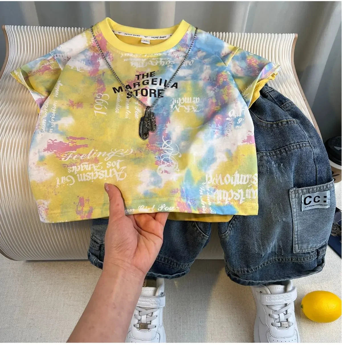Hot Sale Fashion Baby Boy Suit Summer Clothes Short Sleeve T-shirt Short Jeans 2 Piece Set Kids Outfit  Children's Costume