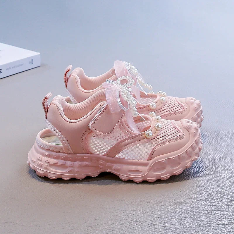 Summer Children School Running Sandals Sweet Breathable Girls Mesh Sports Sandals Non-slip Fashion Kids Princess Cut-outs Shoes