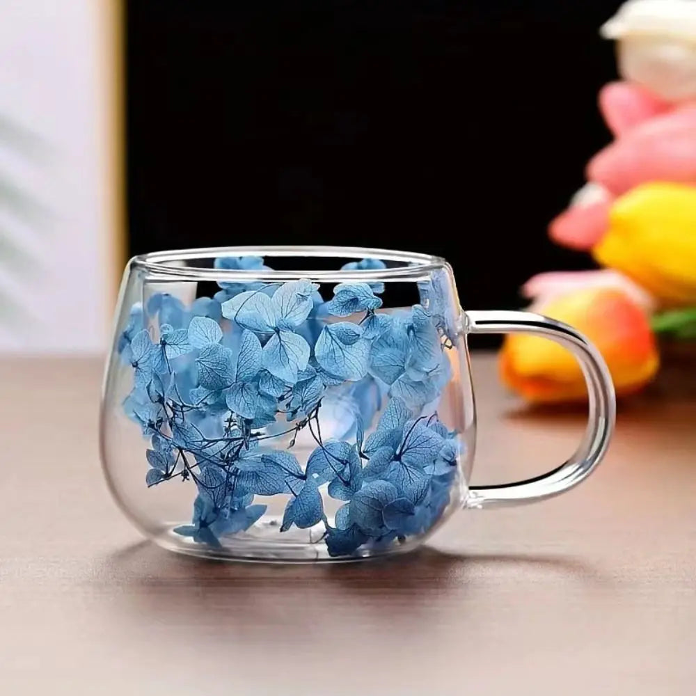 Juice Coffee Tea Cup Dried Flower Glass Cup Milk Mug with Handle Double Wall Mug Heat Resistant 150ML Clear Glass Cup Household