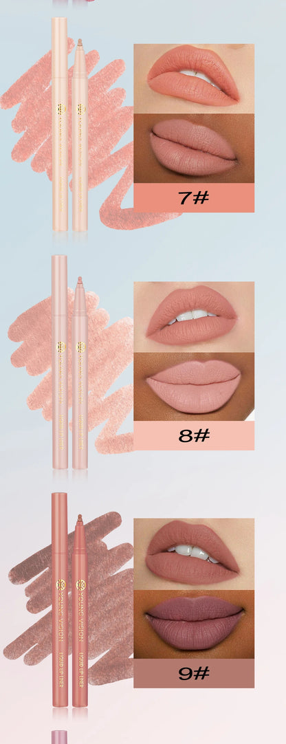 12 color matte liquid lipliner sponge gourd head fog surface bare color waterproof lip glaze red pen