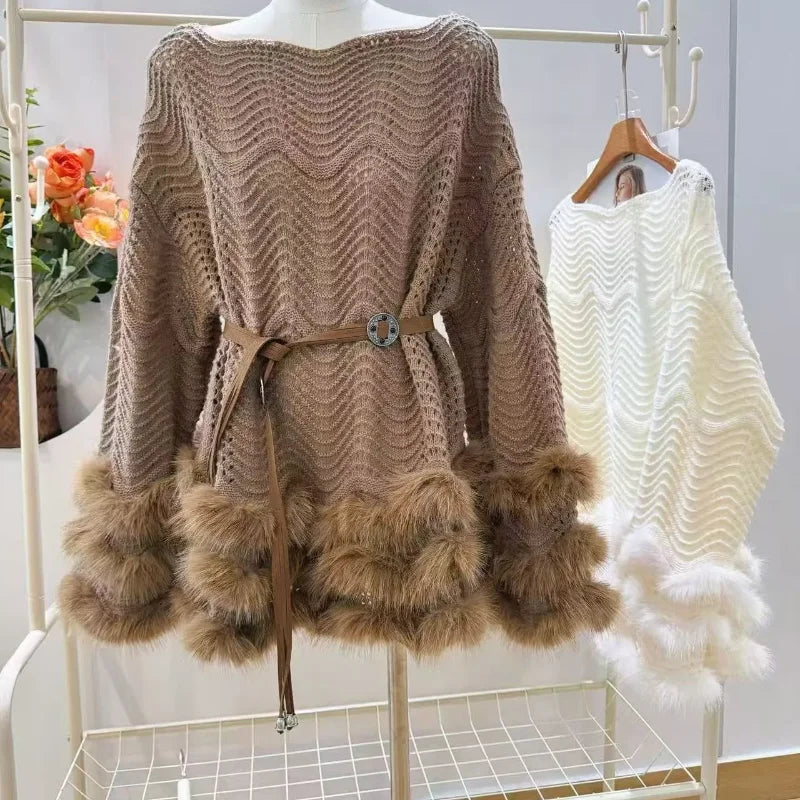 Western Style Dress Women's Sports Outdoor Sweater Furry Hem