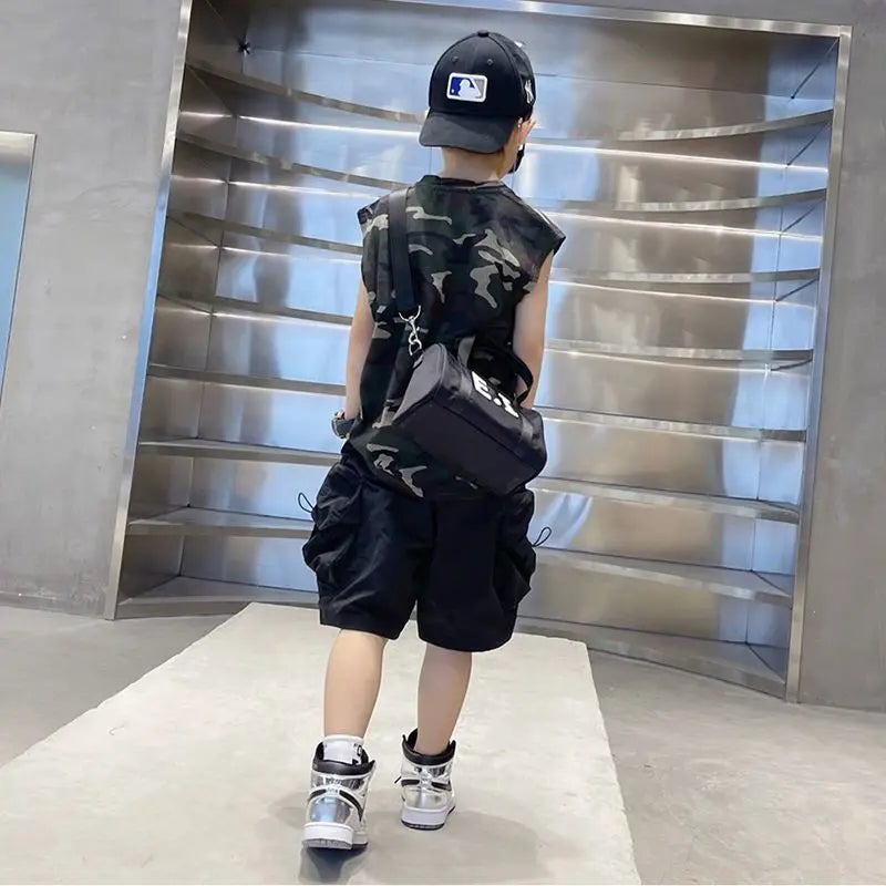 Boys Camouflage Vest Set Summer New Style Children's Sleeveless T-shirt Shorts Two Piece Set