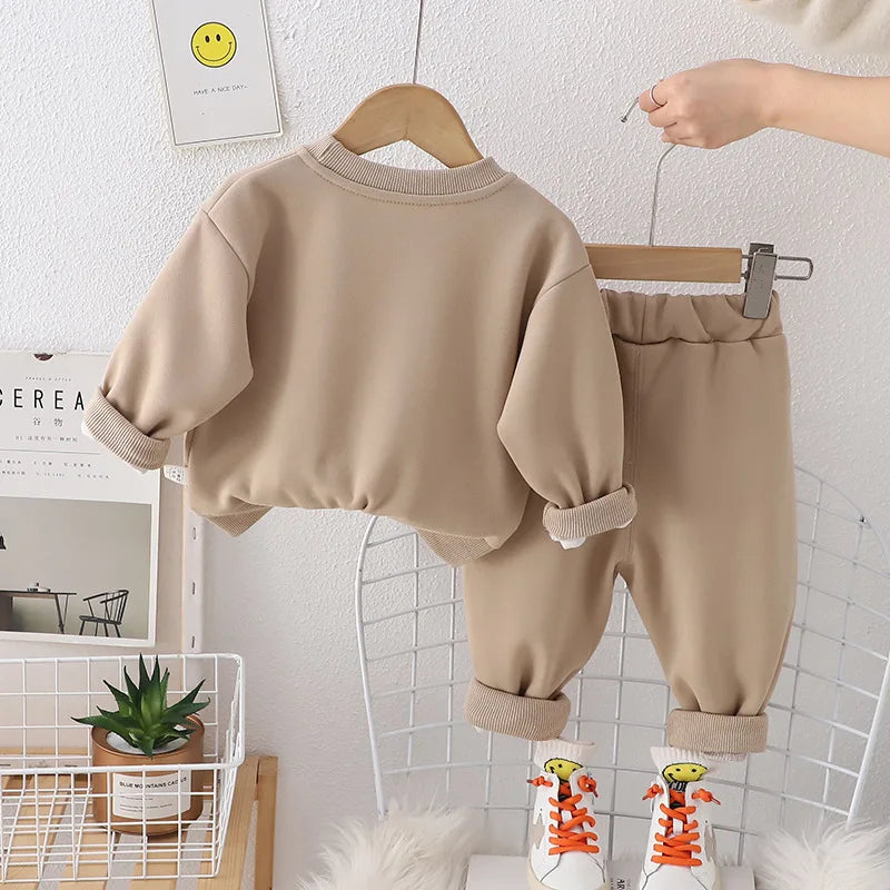 New Boys' Autumn Set Children's Wear Handsome Boys' Winter Plush Thickened Sweater Two Piece Set baby clothes