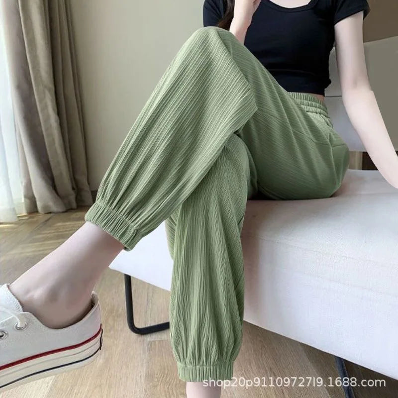 Ice Silk Wide Leg Pants Women's Spring Summer Autumn Thin High Waist Loose Straight Casual Long Trousers Comfortable Polyeste...