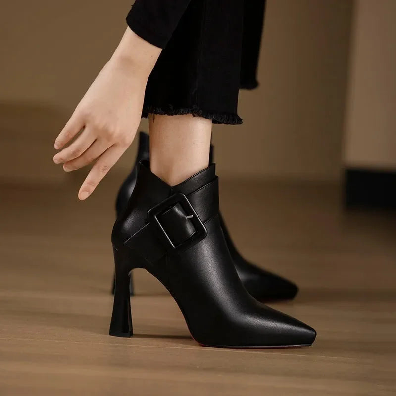 High heeled boots for women  autumn and winter new short boots women's belt buckle sexy boots