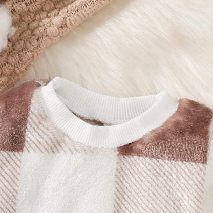 Baby Boys and Girls Winter Plush Clothing Set Long Sleeved Plaid Top+Pants 2PCS Warm Clothes Outfits for 3-24 Months Toddler Boy