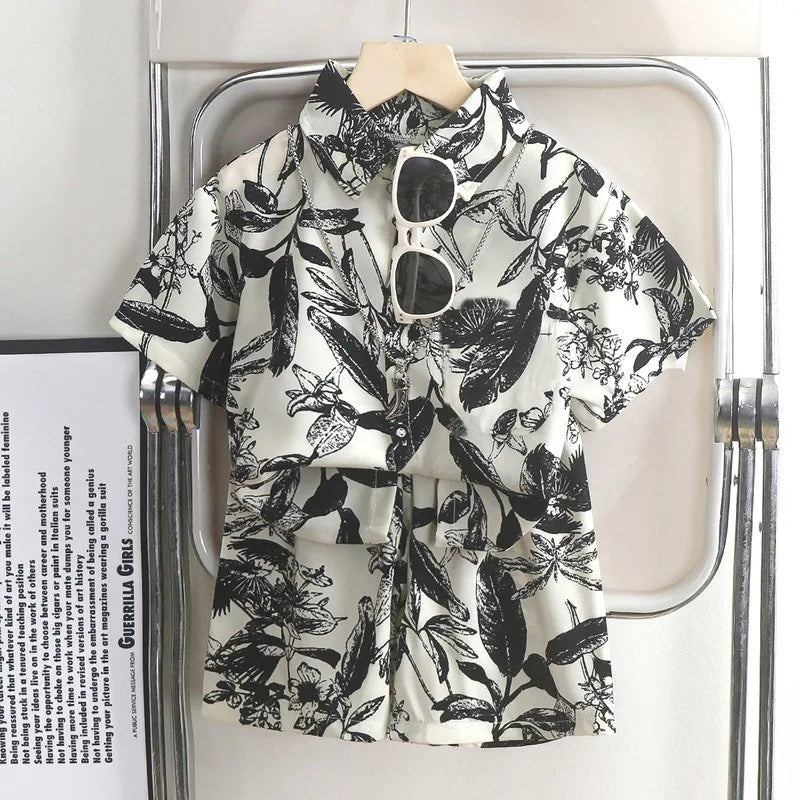 Childrens Summer Beach Outfit Boys Short Sleeve Shirt and Shorts Two Piece Set Casual Baby Clothes Toddler Clothing