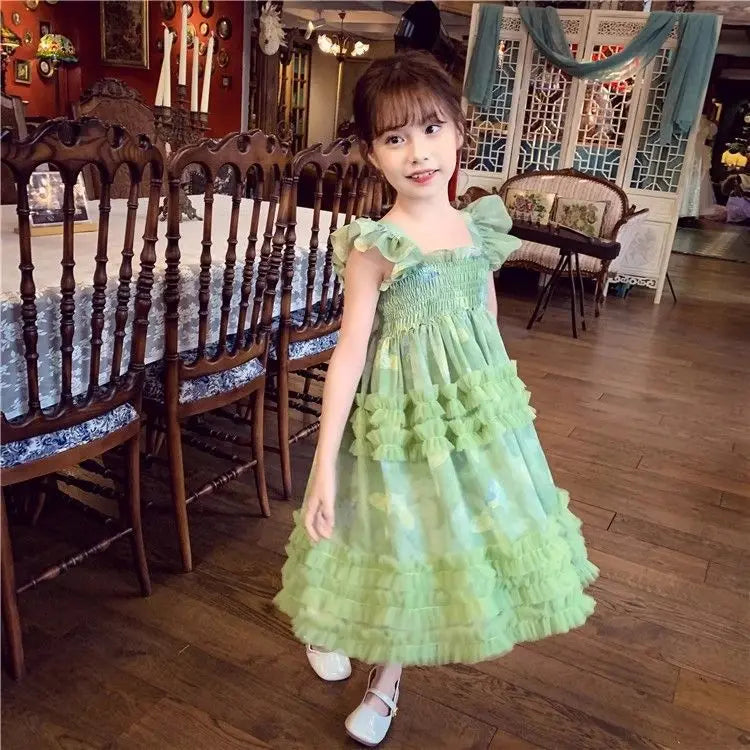 Baby Girls' Summer and Spring New Dress Butterfly Mesh Princess Fashion and Beautiful Kids Outwear Evening Dress