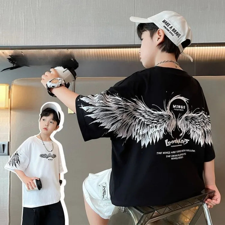 Summer Kids Wing T-Shirt Cotton Loose Stylish Boy's Shirt Big Kids Summerwear