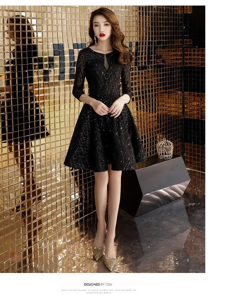 Evening Dress Women's  New Black Dinner Party Cocktail Party Birthday Dresses Female Fashion Elegant Autumn Short Vestidos