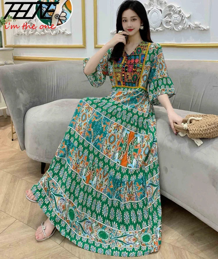Indian Dress for Women Summer Embroidery Chic Elegant Party Dresses Clothes Vintage Long Maxi Prom Bohemian Beach Robe Vestidos