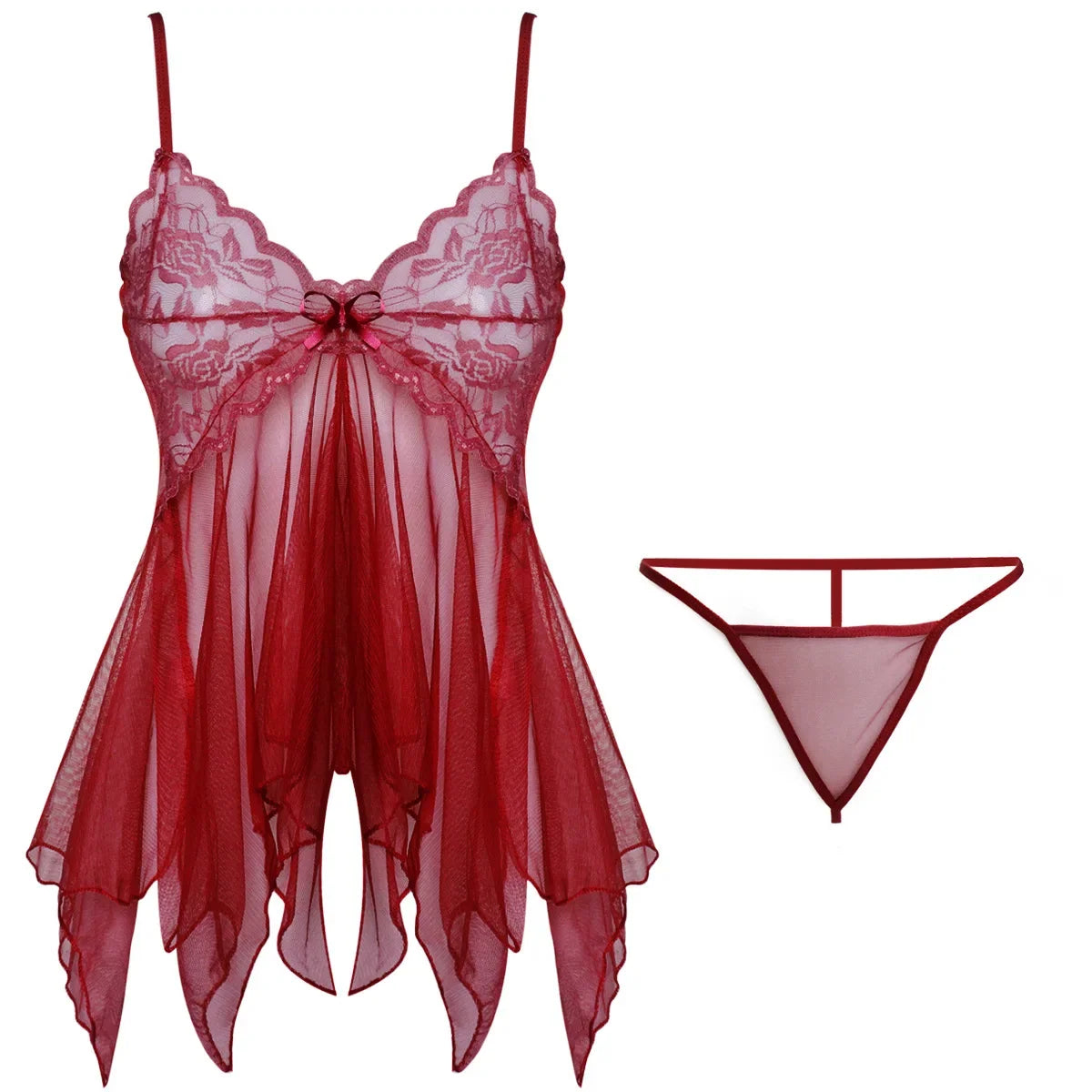 Sexy Lingerie Night Dress For Female Transparent Babydoll Nightwear With G-string Underwear Lace Sleepwear Women's Lingerie Set