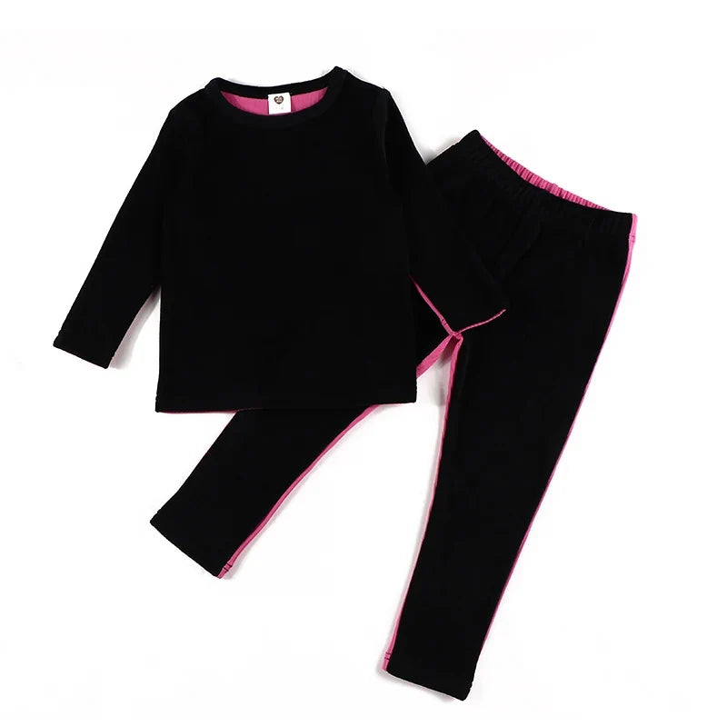 Boys pajama set blue black top and pants kids clothes for boy and girl clothing round neck winter season front velour back rib