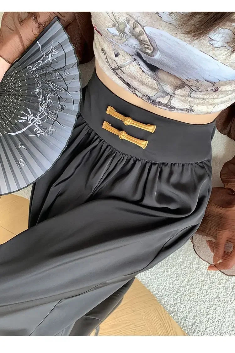 High Waist Drapey Wide Leg Casual Pants Women's Spring Summer New Chinese Design Long Trousers Southeast Asian National Style Bu