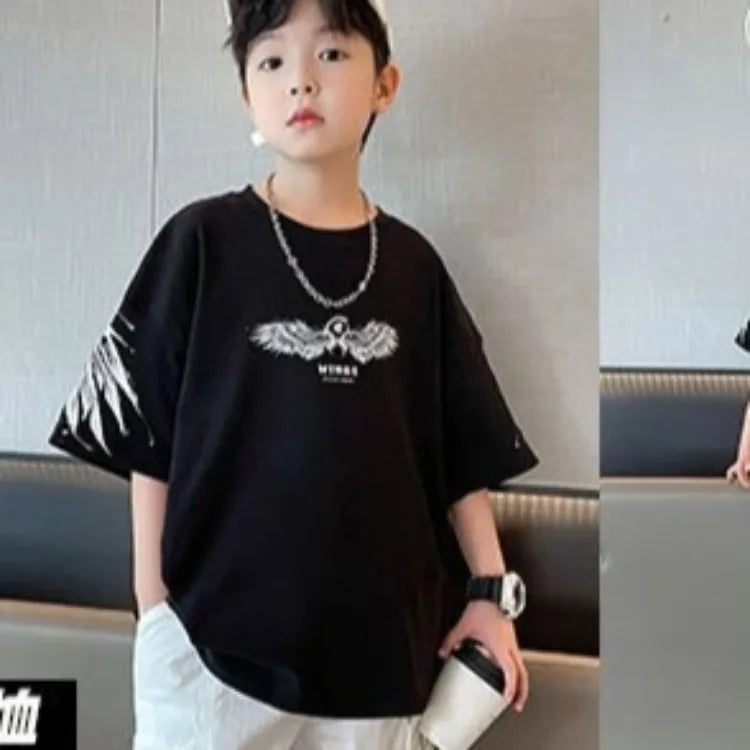 Summer Kids Wing T-Shirt Cotton Loose Stylish Boy's Shirt Big Kids Summerwear