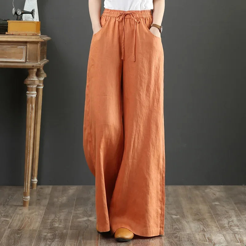Women Retro Tai Chi Loose Wide Leg Pants Casual Cotton Linen High Waist Pants Mopping Straight Trousers Daily Wear Streetwear