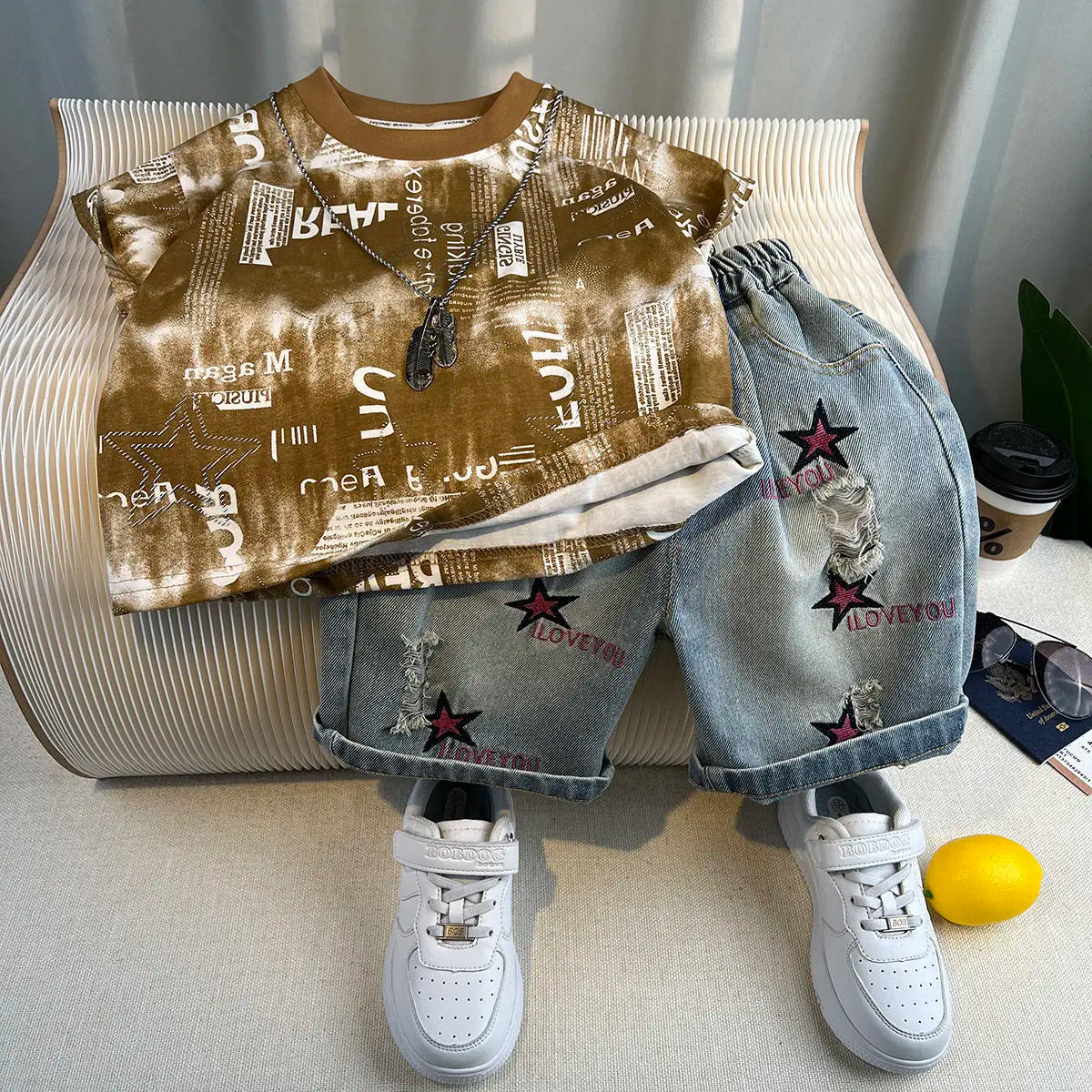 Hot Sale Fashion Baby Boy Suit Summer Clothes Short Sleeve T-shirt Short Jeans 2 Piece Set Kids Outfit  Children's Costume