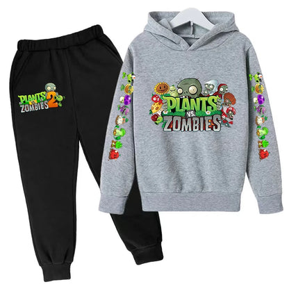 Kids Hooded Pullover Popular Game Plants vs. Monster Print Boys/Girls Top/Pants 3-13Y Casual Fun Sports Charming  Clothing Set
