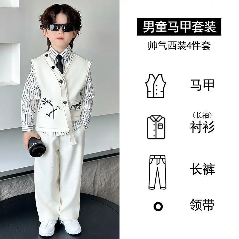 Spring Boy Retro Stripes TShirt+Pants Shorts+Vest Kid Children baby Gentleman Handsome Streetwear Party Clothes