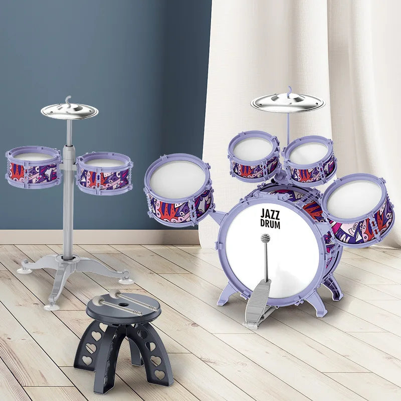 New Drum Set Drum Set Toy with Stool Pedal Percussion Drum Toy Early Educational Gift for Boys and Girls