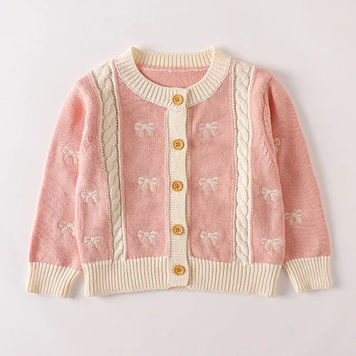 Winter Spring Baby Knitted Clothing Long Sleeved Floral Embroidery Knitting Coat Newborn Baby Girls Knitting Cardigan Sweater (Available)