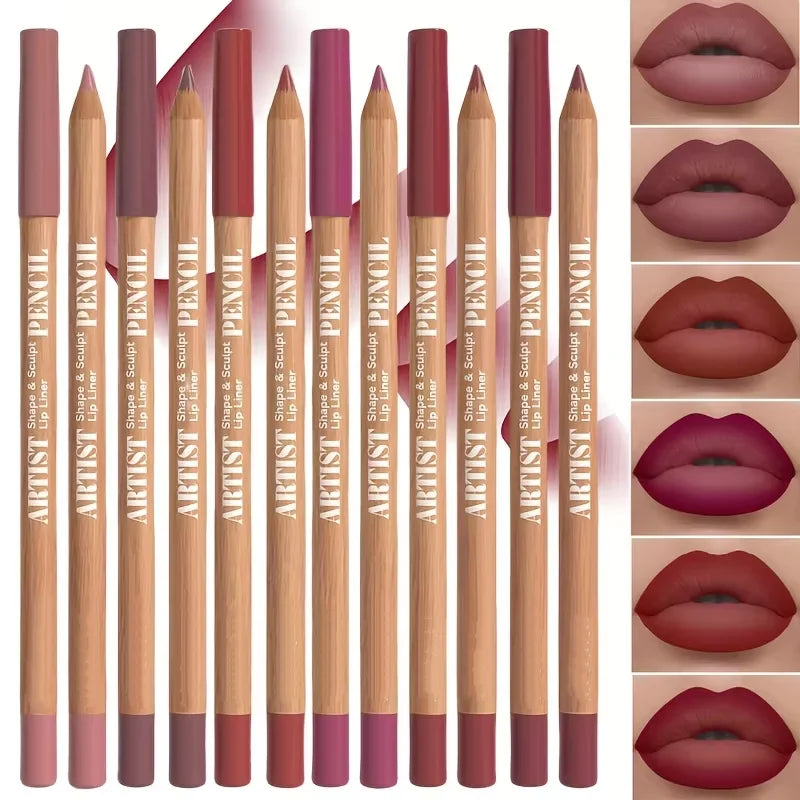 Velvet Matte Lip Liner Set - Long-Lasting Versatile Shades Longlasting Lip Makeup Berry, Brown, Pink Lip Pencil