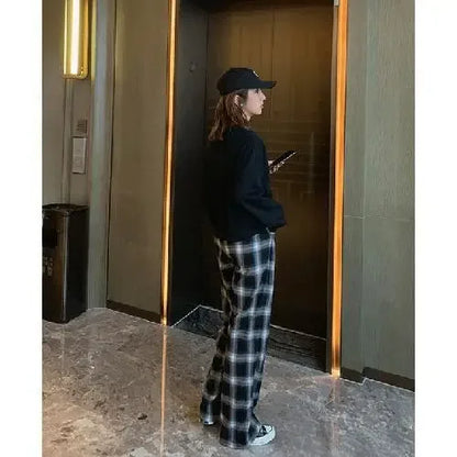 High Waist Plaid Wide Leg Pants Women Loose Straight Casual Slimming Spring Autumn New Style Chinese Brand AE Stock
