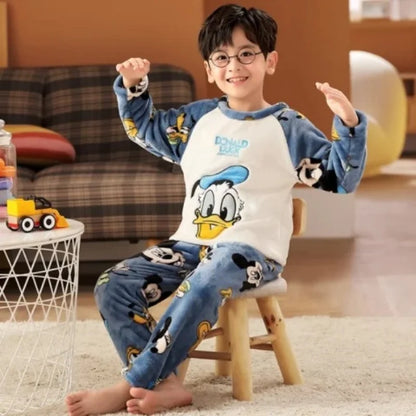 2pcs Sets Warm Home Suits Kids Clothes Flannel Warm Set for Boys Autumn and Winter Thickened Long-sleeved Home Clothes Set