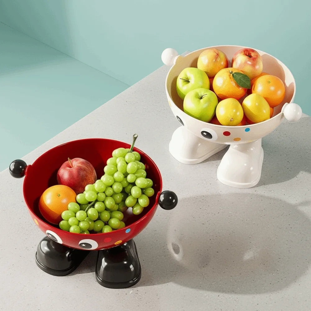 Dopamine Large Capacity Snack Fruit Plate Cartoon High Foot Design Drain Basket Thickened with Lid Tea Table Plate Living Room