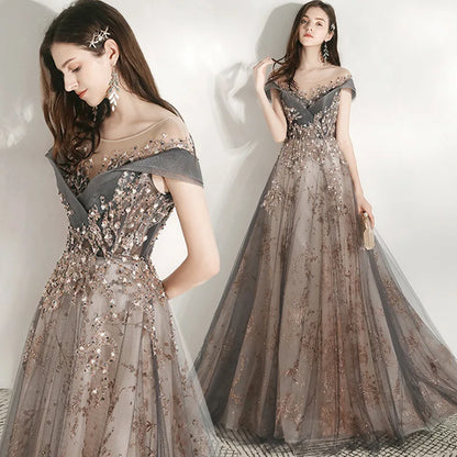 Banquet Evening Dress Dress Female 2025 New Style Temperament Company Annual Meeting Birthday Glitter Host Art Exam Tail Dress