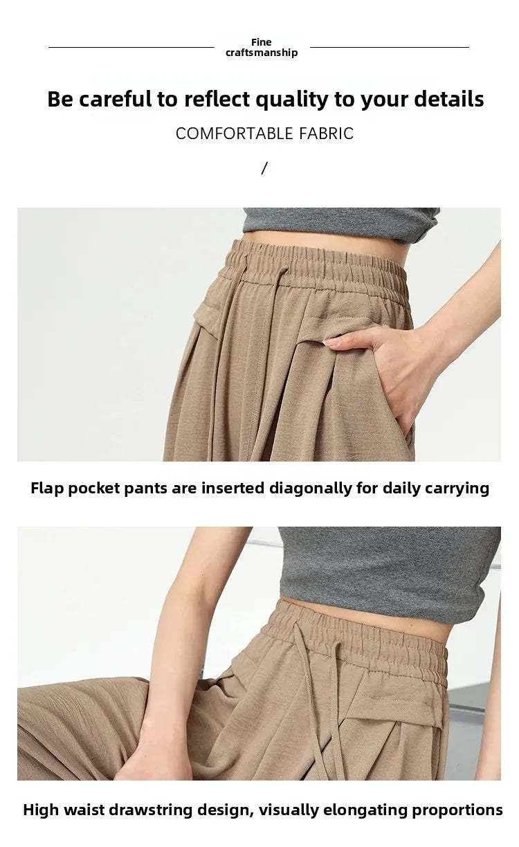 High Waist Wide Leg Pants Women's Ice Silk Loose Fit Casual Trousers Skirt Spring Summer New Style Sliko Moutain Lazy Pants