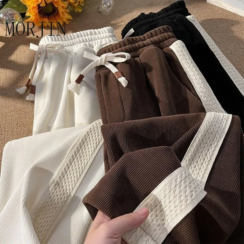 Plus Size Corduroy Pants Women's Casual Drapey Long Trousers Spring Autumn Winter High School Junior High Students Fashionable