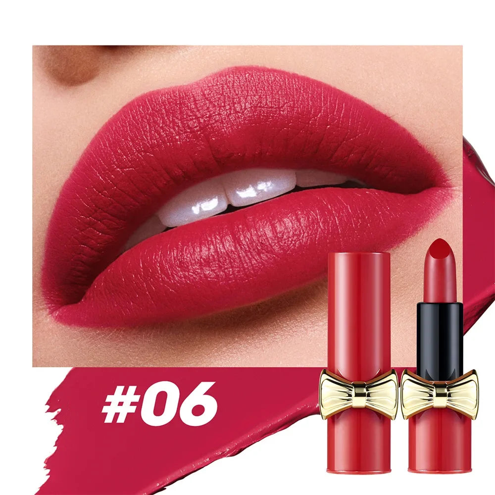 Bowknot Lipstick Matte Velvet Nude Lipstick Brightly Coloured Lip Tint Balm Non-stick Cup Smooth Sexy Red Pink Lip Glaze Makeup