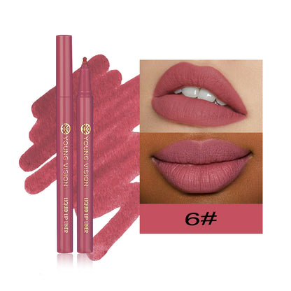 12 color matte liquid lipliner sponge gourd head fog surface bare color waterproof lip glaze red pen