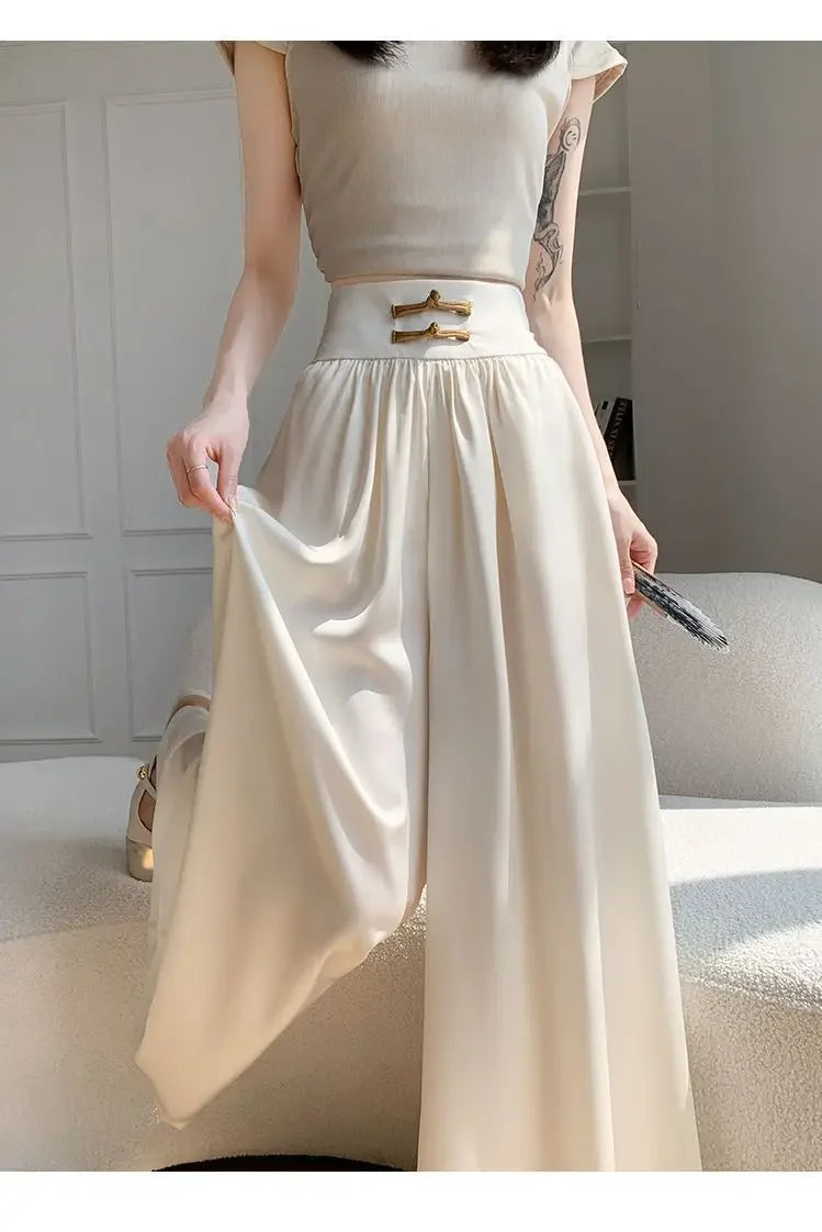 High Waist Drapey Wide Leg Casual Pants Women's Spring Summer New Chinese Design Long Trousers Southeast Asian National Style Bu